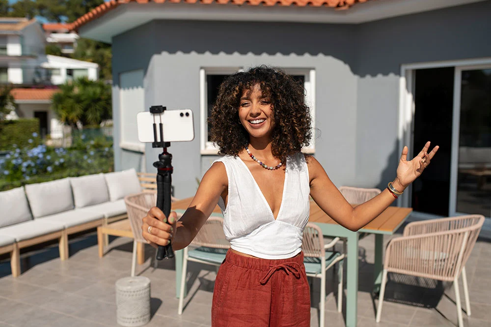 outdoor vlogger making video