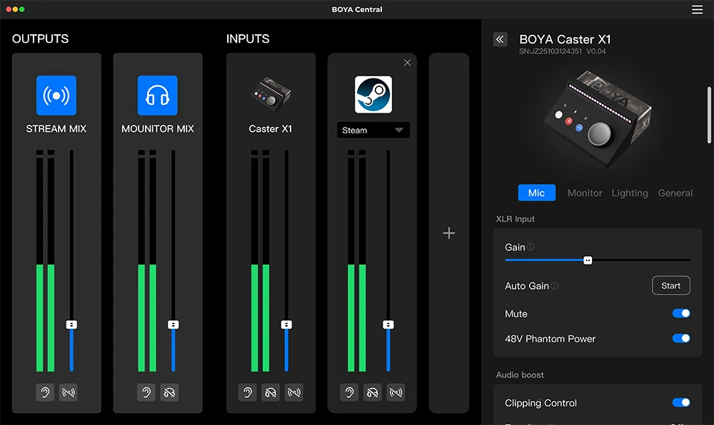 BOYA PC Center mixer software