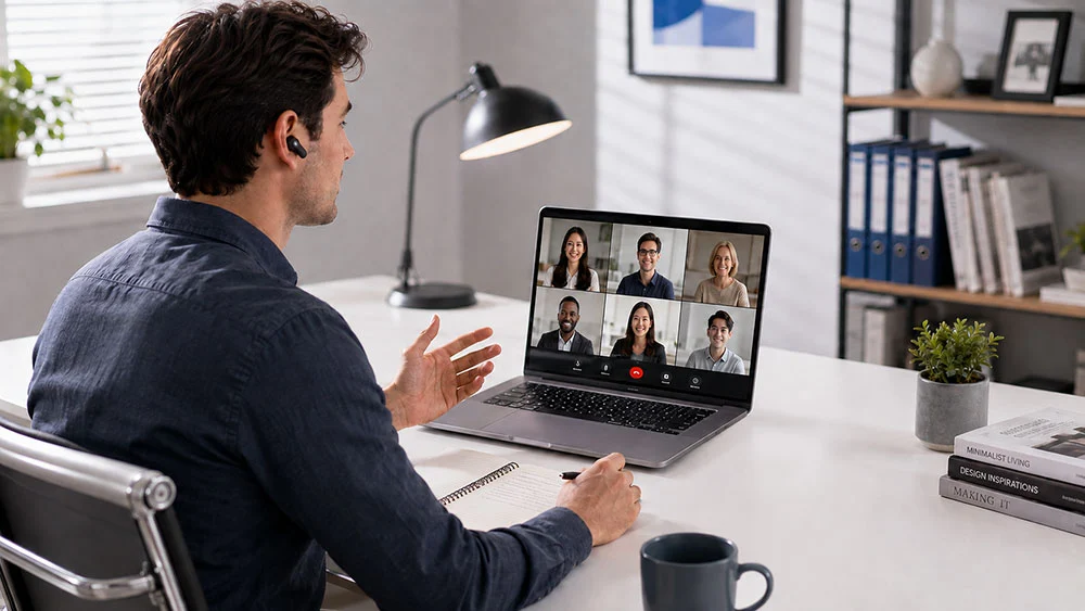 man doing online meeting